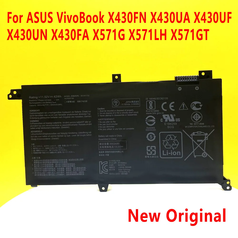 Nova Bateria do Portátil para Asus Vivobook S14 B31n1732 S430fa S430fn S430ua X430un R430fa R430fn X430fn X571g X571lh X571gt