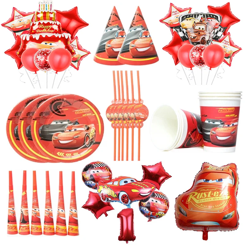 

Disney McQueen Car Party Decoration Cartoon Foil Balloons Disposable Tableware Paper Plates Cups Birthday Baby Shower Supplies