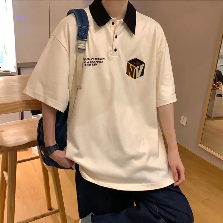 

Женская флисовая футболка-поло в стиле ретро 90-х с вышивкой, уличный трендовый топ с коротким рукавом, летняя футболка большого размера, нов...