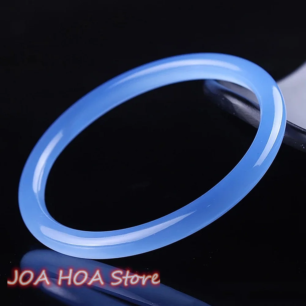 

Blue Natural Chalcedony Hand Carved Thin Round Bracelet Fashion Boutique Jewelry Trend Blue Agate Bangle Handring Fine Jewellry