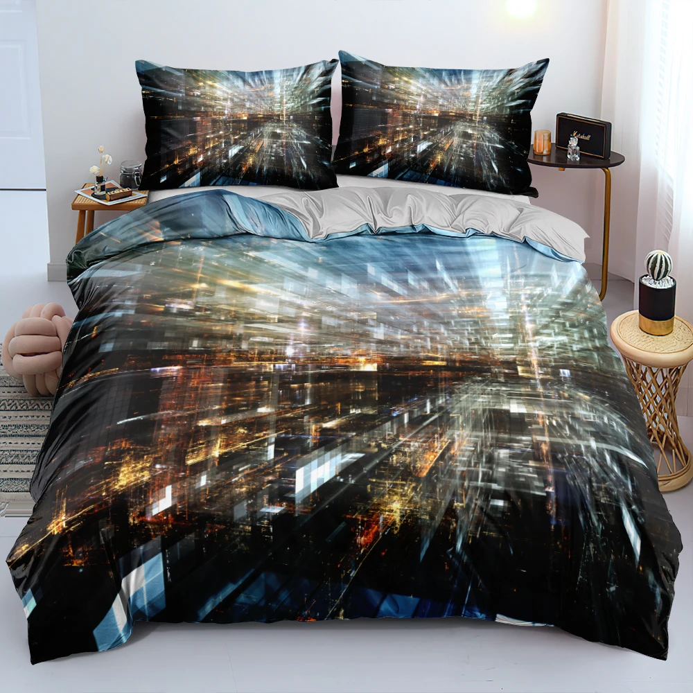 

3D Design Custom City Bed Linen Set Black Duvet Cover Comforter Case Pillow Shams Twin Double Queen King Size Modern Bedding Set