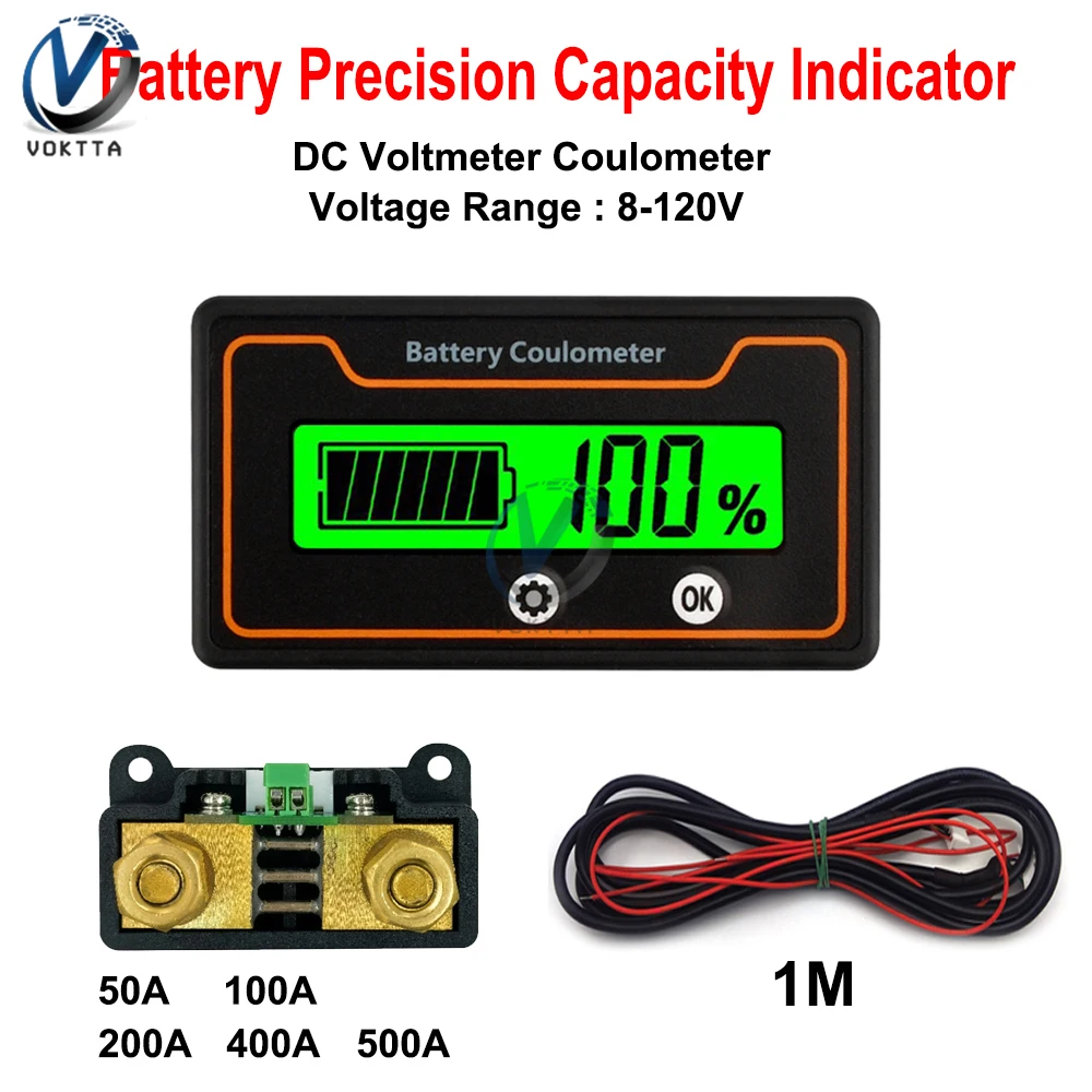 

Battery Capacity Indicator 8V-120V Voltmeter Coulometer Lead Acid Lithium LiFePO4 Volt Detector Meter 50A 100A 200A 400A 500A