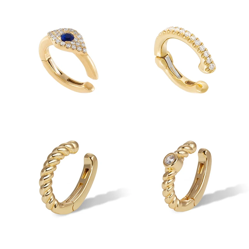 

GS Gold Color White Blue Zircon Evil Eye Ear Cuffs For Women Twisted Clip Earrings Rock Punk Jewelry Wedding Party Accessories