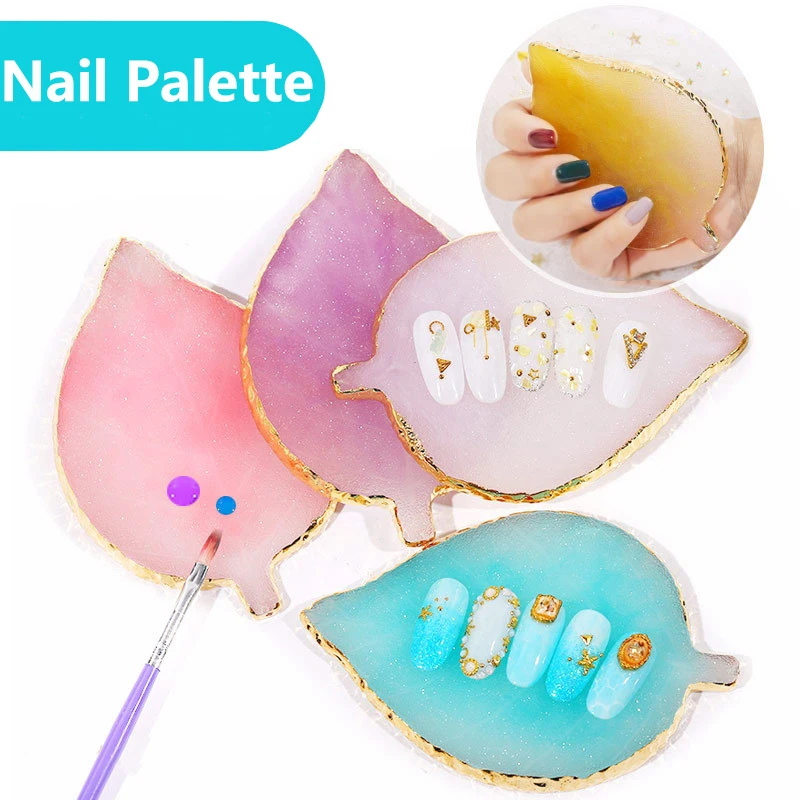 

1PC Leaf Shape Resin Agate Stone Nail Art Color Palette Mixing Paint Plate Pad Polish Pallet DIY Manicure Practice Holder Tools
