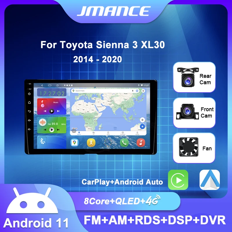 

JMANCE For Toyota Sienna 3 XL30 2014- 2020 Car Radio Stereo Multimedia Video Player Navigation GPS Apple Carplay Android Auto