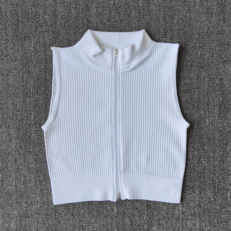 Seamless Women Athletic Zip Vest Running Yoga Tops High Neck Sleeveless Shirts Sports Top Fitness Women Workout Tops