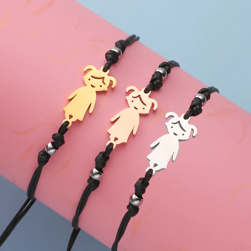 

10Pcs/Lot Black String Bracelet Braided Adjustable Stainless Steel Charm Bracelets Boy and Girl Couple Brecelets