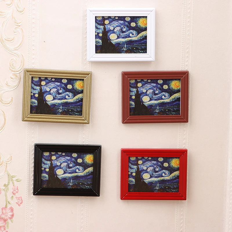 

1:12 Dollhouse Oil Painting Dollhouse Frame Wall Picture Mini Starry Sky Hanging Picture Doll House Home Decoration Accessories