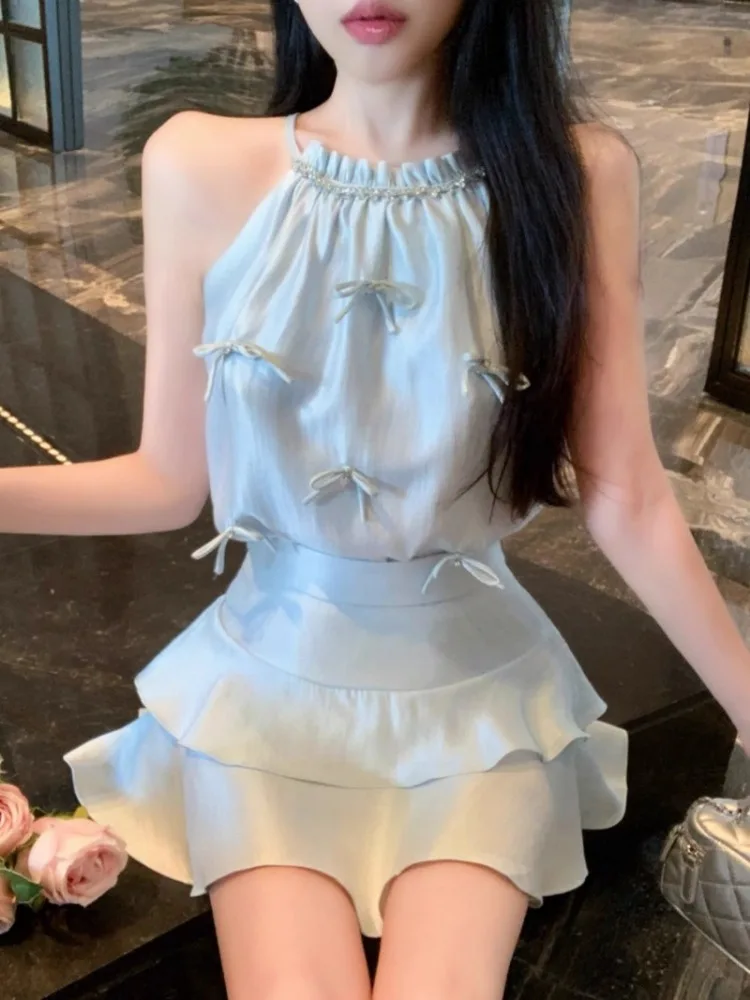 Женский комплект из двух предметов Ezgaga элегантный Атласный топ с бантом и