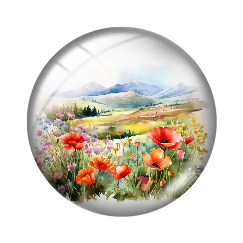 Поле цветы полевой пейзаж Clipart mix 12 мм/18 мм/20 мм/25 мм круглый фотостекло кабошон
