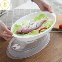 Household Kitchen Plastic White Large Round Tray with Cover Can Microwave Oven Serving Platter Restaurant Steamed Fish Dish Tray
