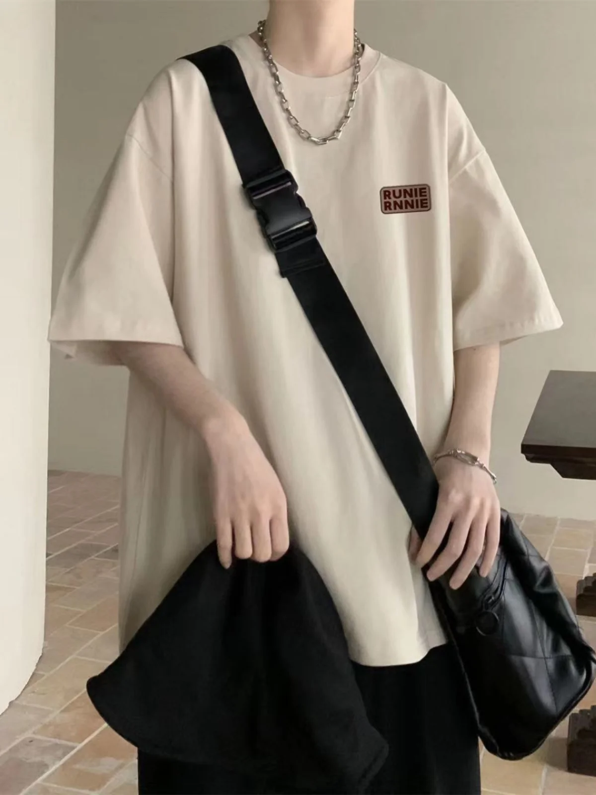00% Cotton Heavy Letters Short sleeve T-shirt Men's 2024 New Fashion Brand Top American All-Match Half Sleeve
