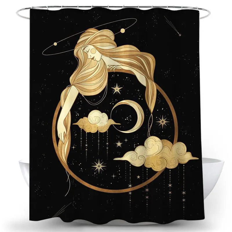 

Bohemian Style Psychedelic Sun and Moon Divination Windproof Shower Curtain Girl Bathroom Home Decoration