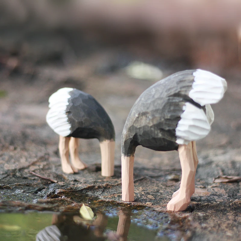 

Handmade wood carving head bowed ostrich solid wood tabletop ornaments animal wood crafts home decorations