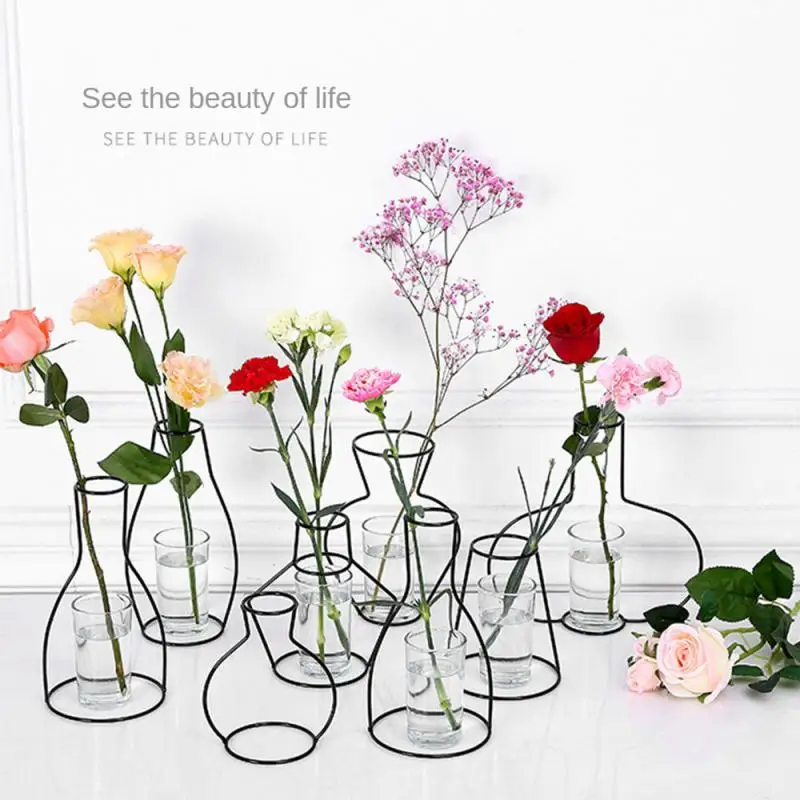 

Best Gift Black Retro Iron Line Ornaments Without Bottle Anti-rust Table Flowers Vases For Living Room Decor Nordic Styles