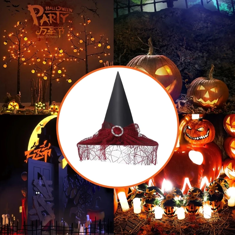652F вечерняя шляпа ведьмы с вуалью женская большая волшебника на Хэллоуин костюм