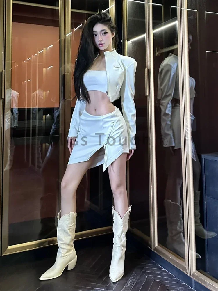 Эстетический элегантный кожаный комплект из 2 предметов 2000-х годов женская