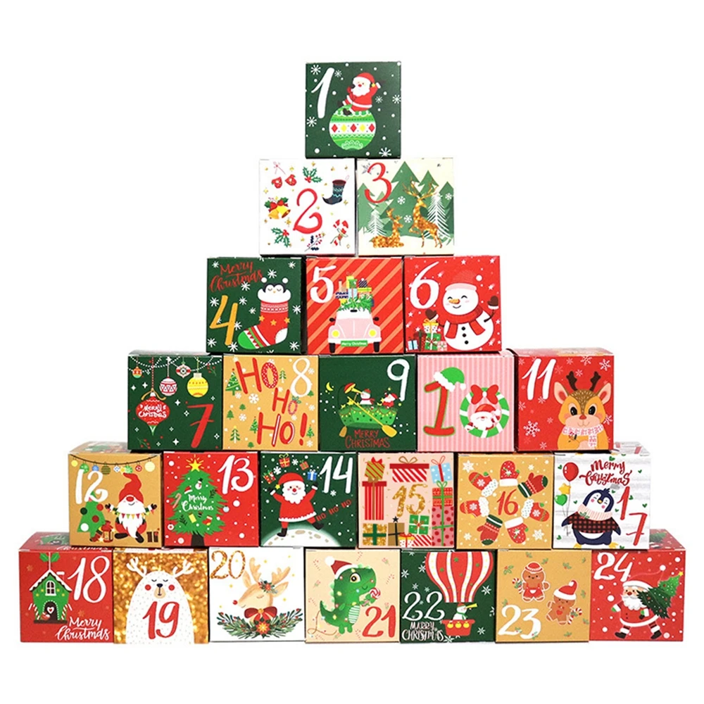 

24 шт., Подарочная коробка для конфет с календарем и надписью «Merry Christmas»