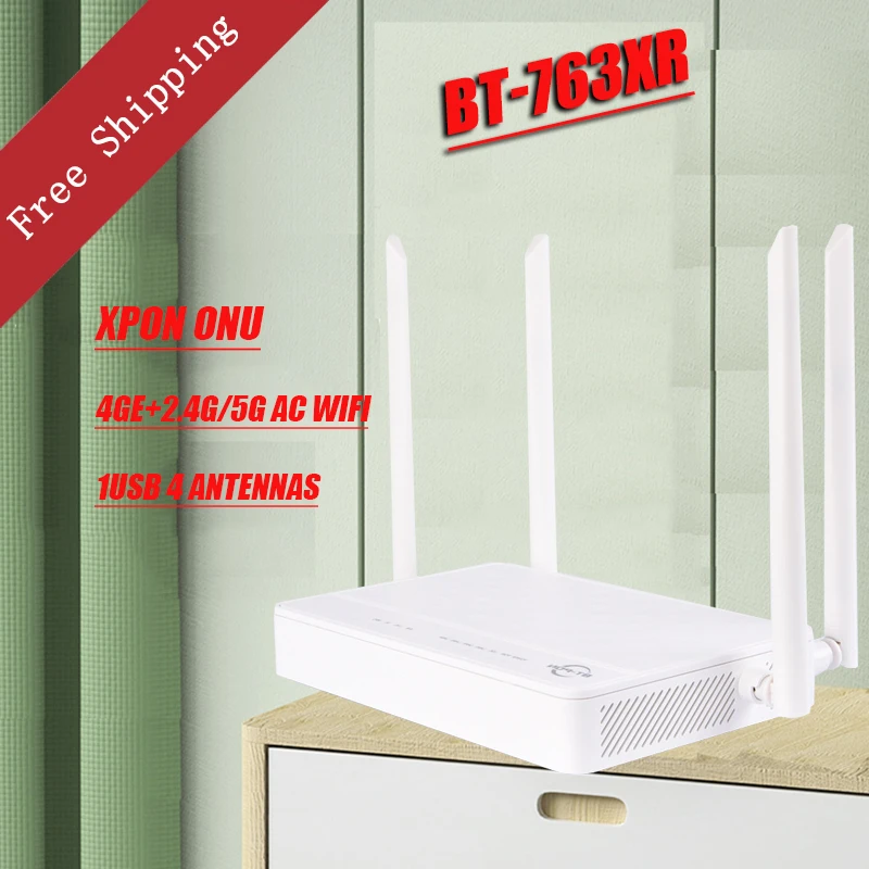 

1Pcs BT-763XR Dual Band Compatible 4GE+USB 2.4G/5G AC WiFi 4 Antennas XPON ONU Fiber Optic Router XPON ONT ONU