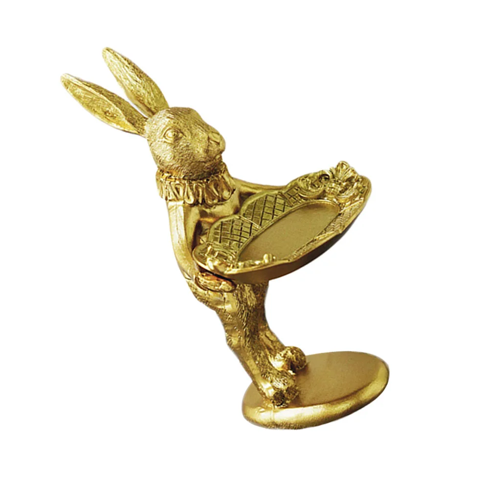 

Jewelry Bunny Dish Tray Rabbit Ring Holder Easter Trinket Plate Retro Statue Model Display Organizer Figurines Necklace Resin