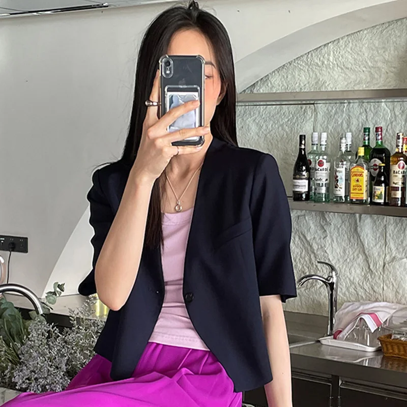 

Женский пиджак в Корейском стиле, светильник тонкий элегантный пиджак с коротким рукавом белого цвета, модель 2022 на лето, 31531