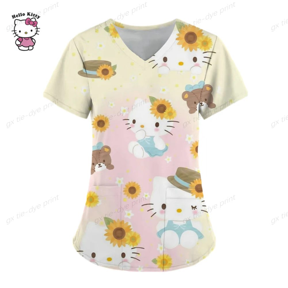 

Hello Kitty Print Surgery Clothes Cotton Medical Clothing Medical Scrubs Dental Nursing Uniform Surgical Shirts for Women