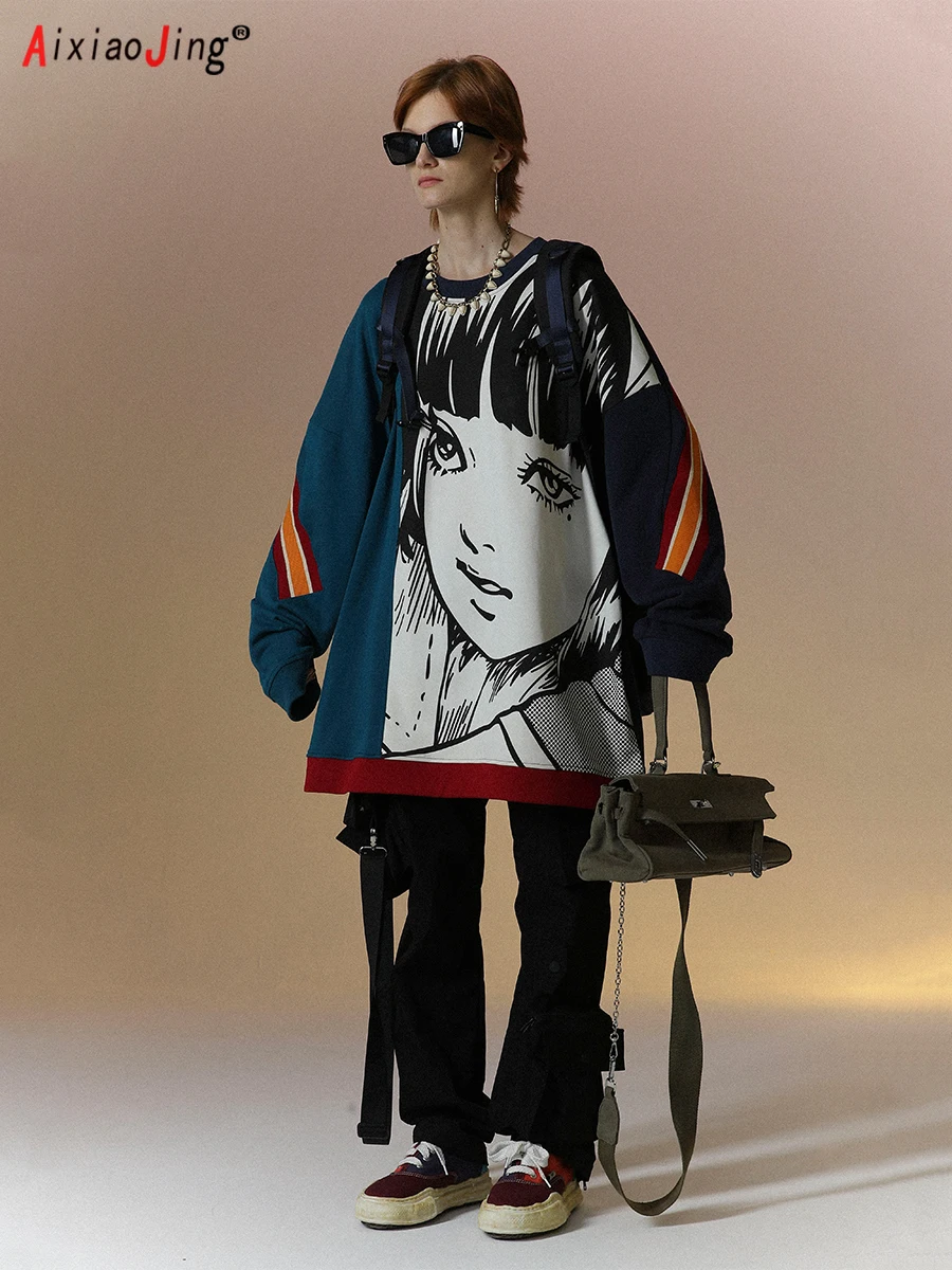 Women's Pullovers Crew Neck Women's Sweatshirts Cartoon Japanese Anime Manga Women's Gothic Plus Size Street Hip-hop Costumes