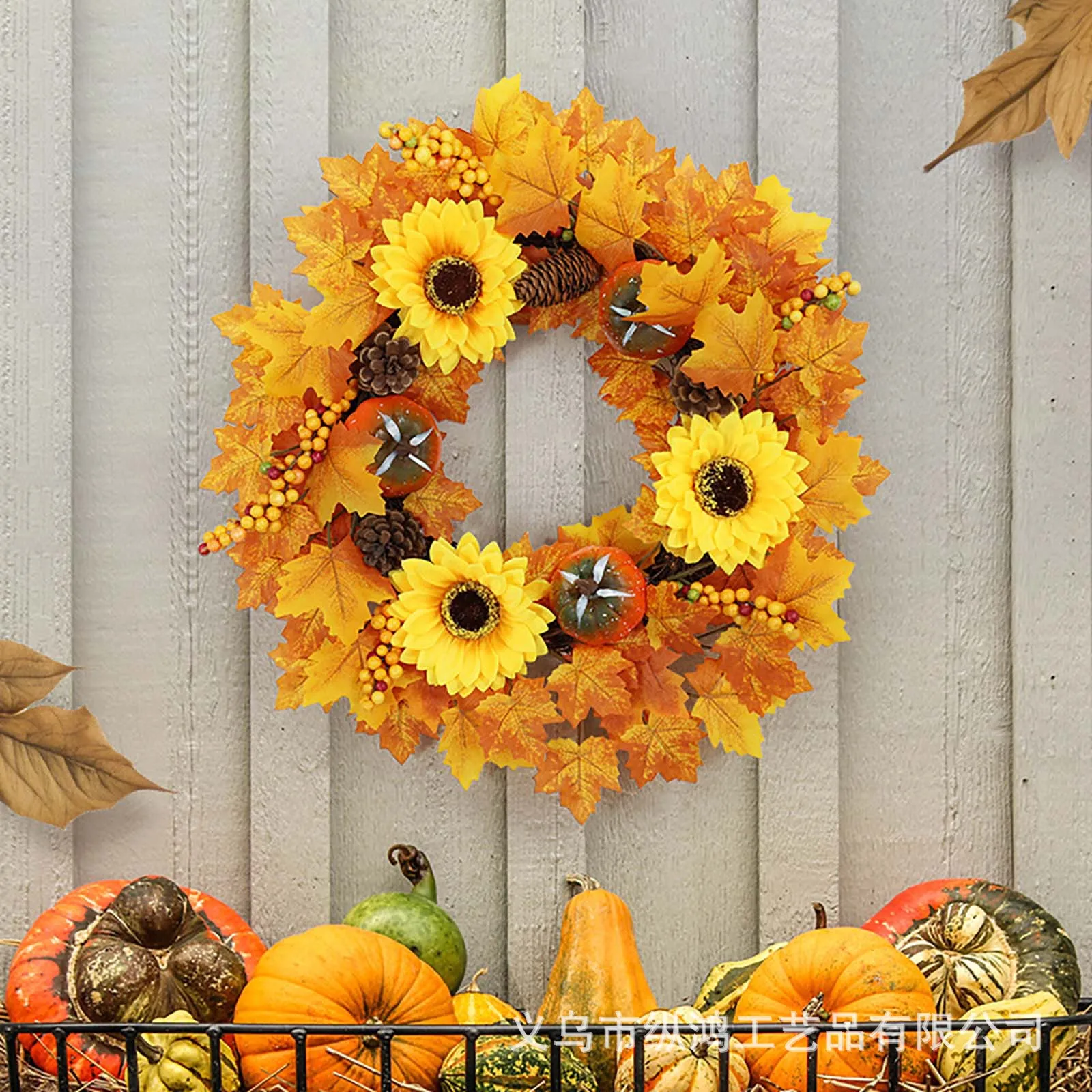 

Autumn Festival Wreath Pumpkin Maple Wreath Door Hanging Home Decor Thanksgiving Garland Window Restaurant Home Decoration
