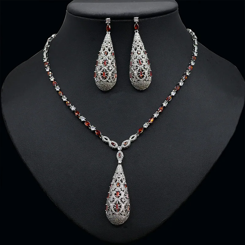 2023 модное женское ожерелье и серьги с подвеской в виде капли воды из фианита