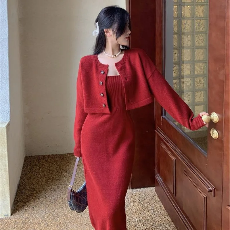 2024 новый кардиган-свитер модный и элегантный стиль комплект трикотажных платьев