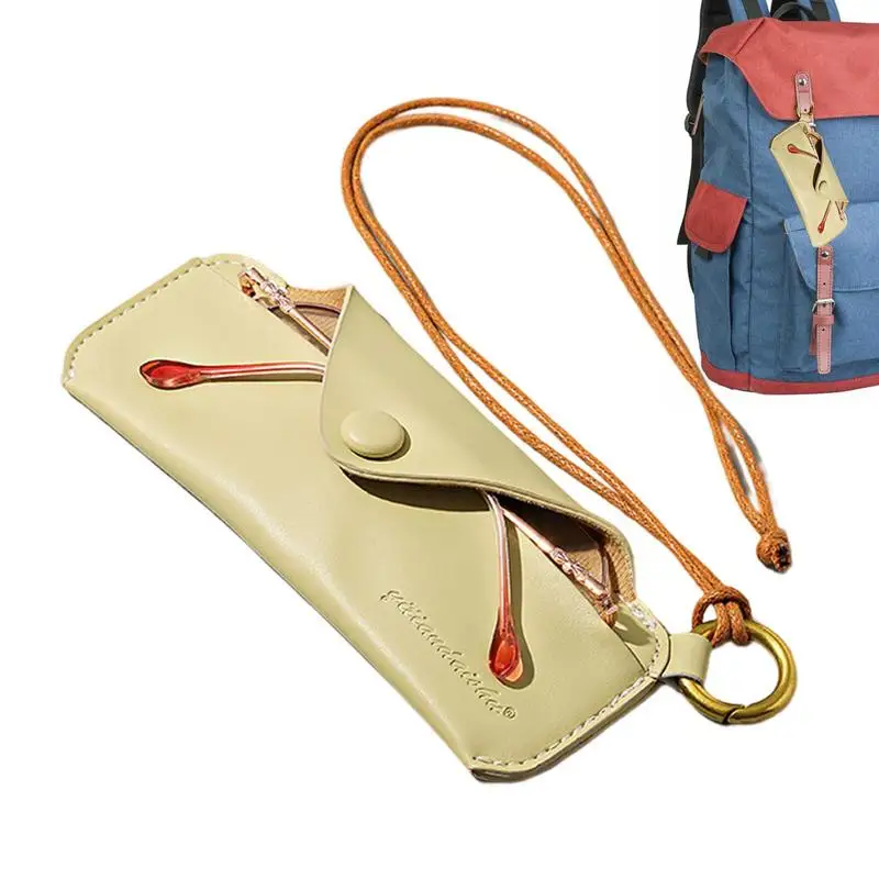 

Eyeglasses Bag Soft Eyewear Sleeve With Wrist Strap PU Leather Portable Slim Sunglasses Bag For Outdoor Carrying Organizer Bags