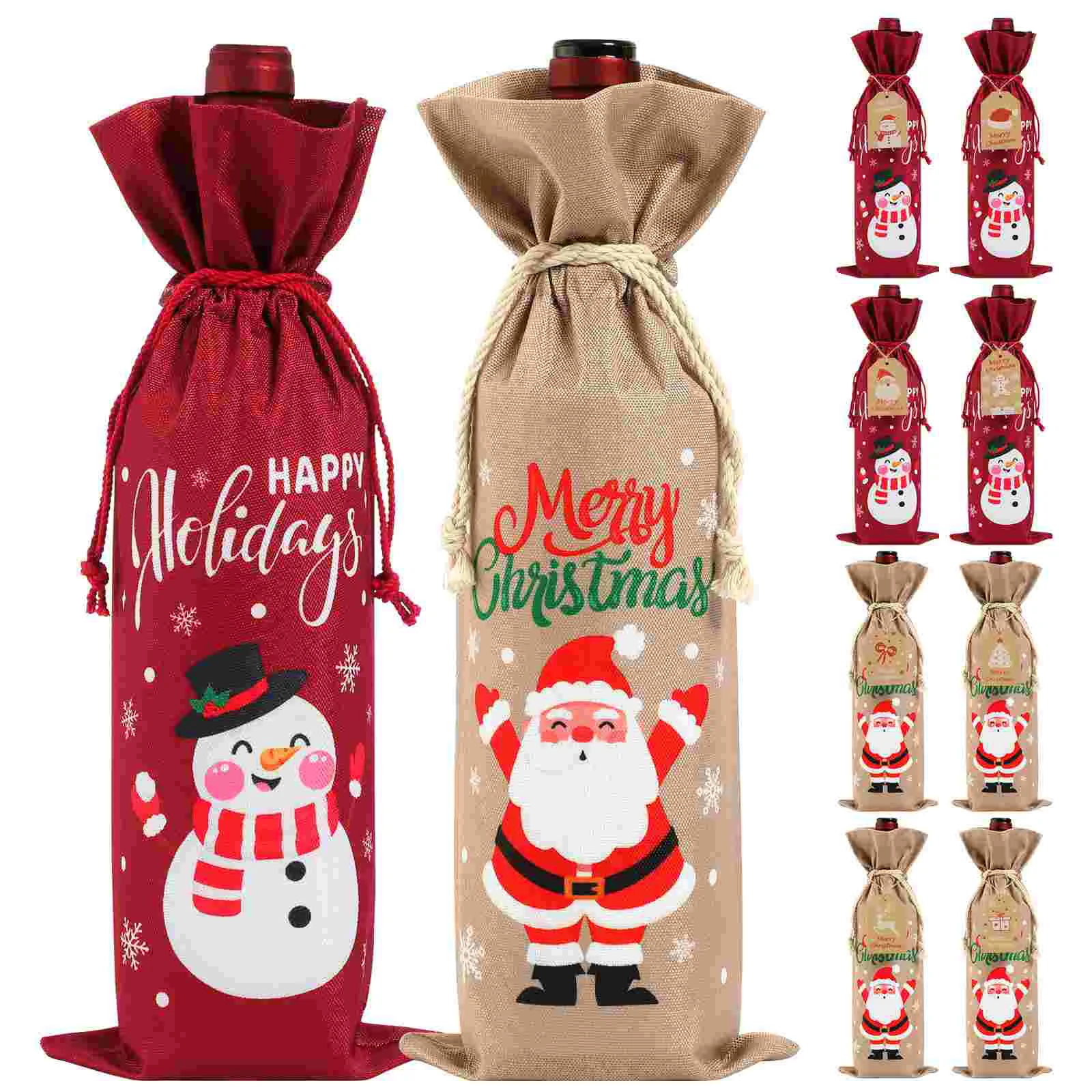 

LUXSHINY Wine Bottle Bags Christmas Wine Gift Bags Burlap Party Favor Wine Bags Drawstring Wine Bags with Tags