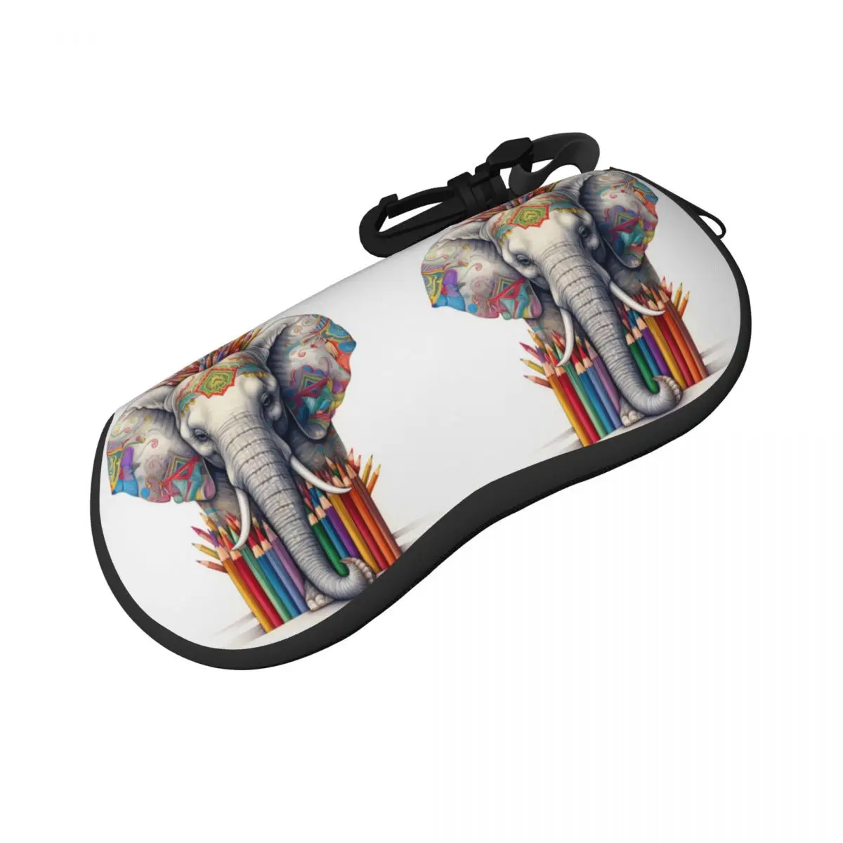 

Elephant Horizontal Glasses Case Pencil Art Colored Cartoon Travel Fashion Sunglasses Pouch Key Chain Male Female Eyewear Box