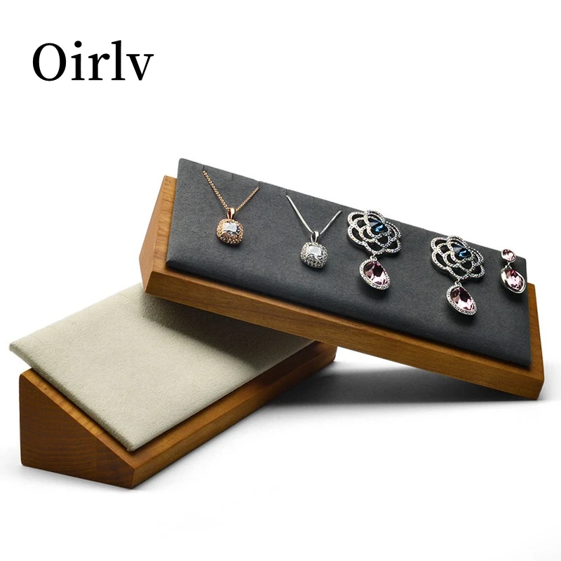 Oirlv Solid Wood Jewelry Display Stand Inclined Necklace Pendant Display Rack For Necklace Organizer Wooden Jewelry Display Rack