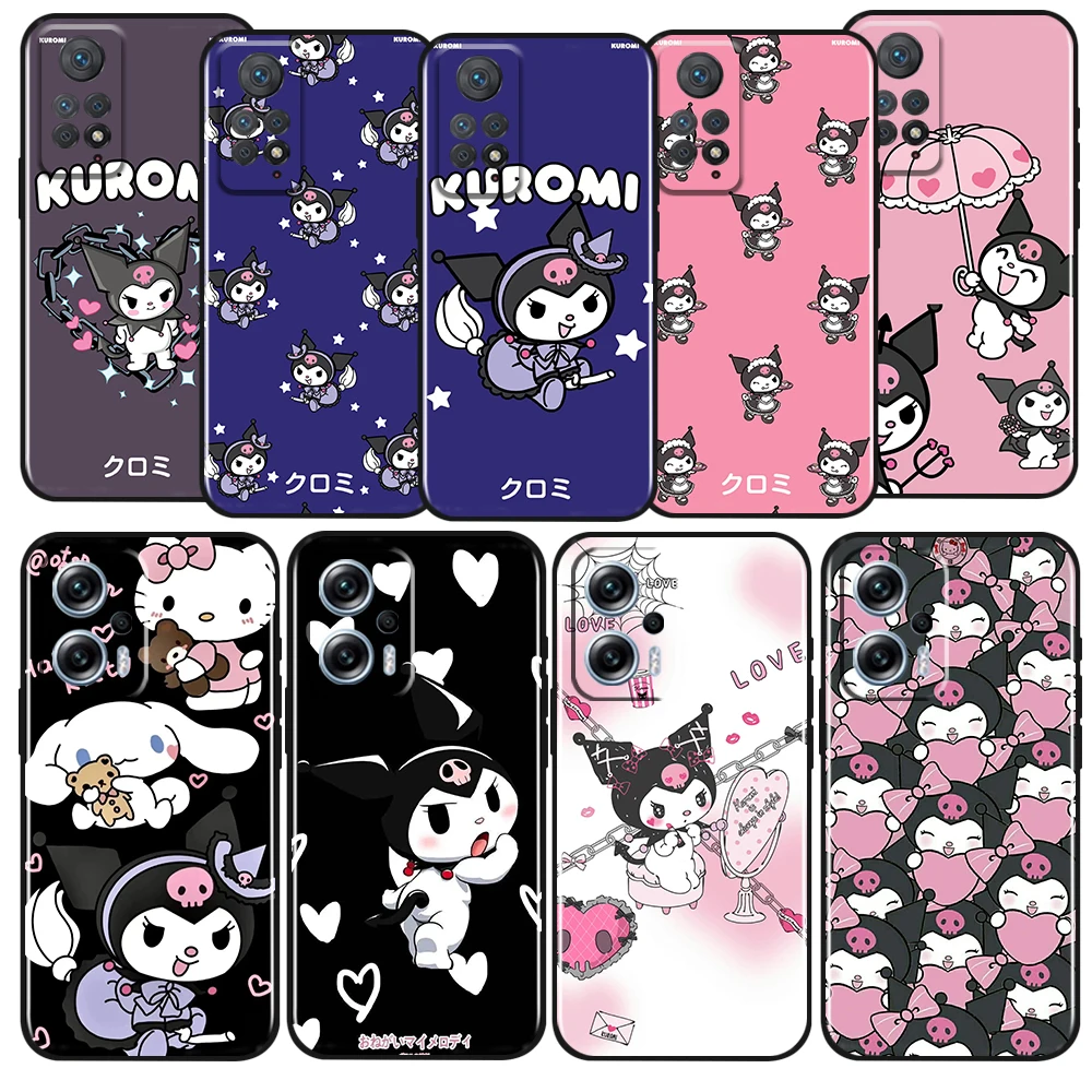 

Cute Kuromi Cartoon For Xiaomi Redmi Note 12 11 11T 10 9 8 7 6 5 4 Pro 5G 4G Silicone Soft Shockproof Black Phone Case Fundas