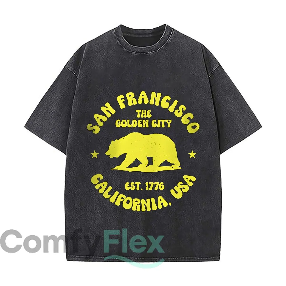 Фото Футболка San Francisco Golden City Bear Est 1776 с эффектом потертости, свободного кроя, для прогулок по городу №1