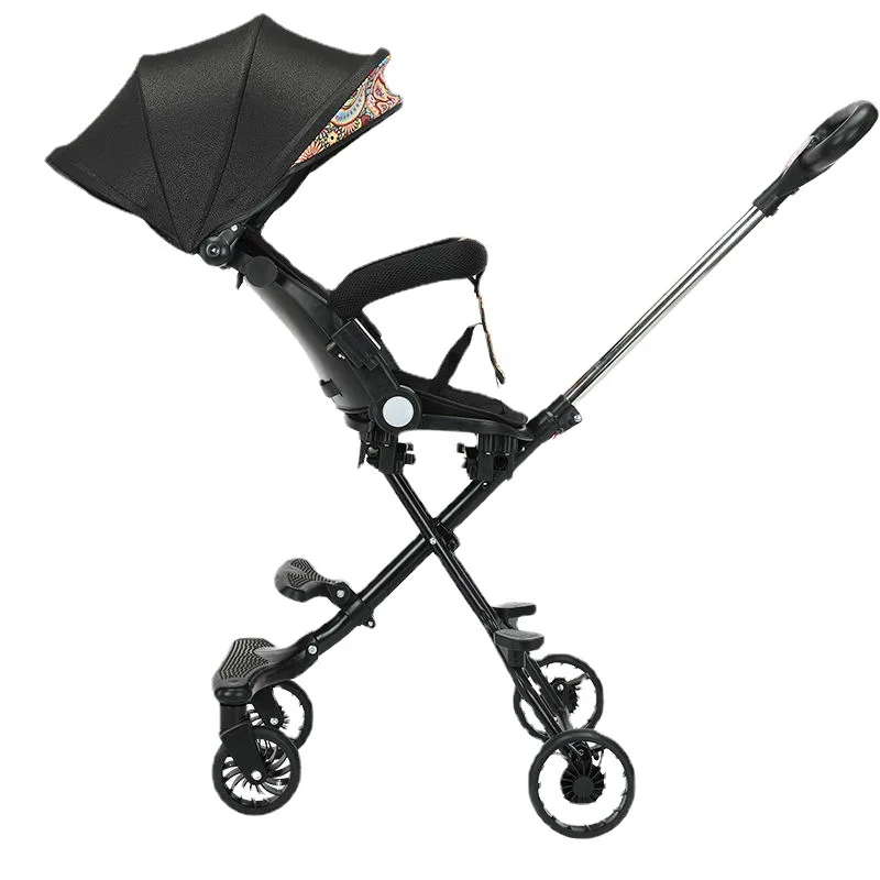 

Walking Baby Artifact Trolley Children's Stroller Can Sit and Lie Four-wheeled Ultra-light Folding Two-way Stroller with Baby