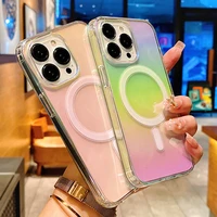luxury colorful laser magnetic wireless charging case for iphone 13 12 11 pro max for magsafe acrylic transparent phone cover