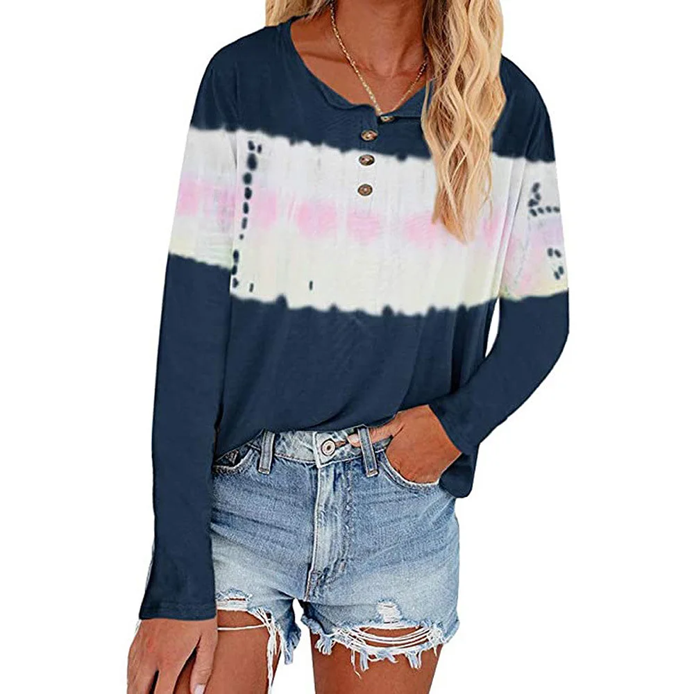 

Autumn 2021 Women's Tie-dyed Printed Button Long-sleeve T-shirt For Women