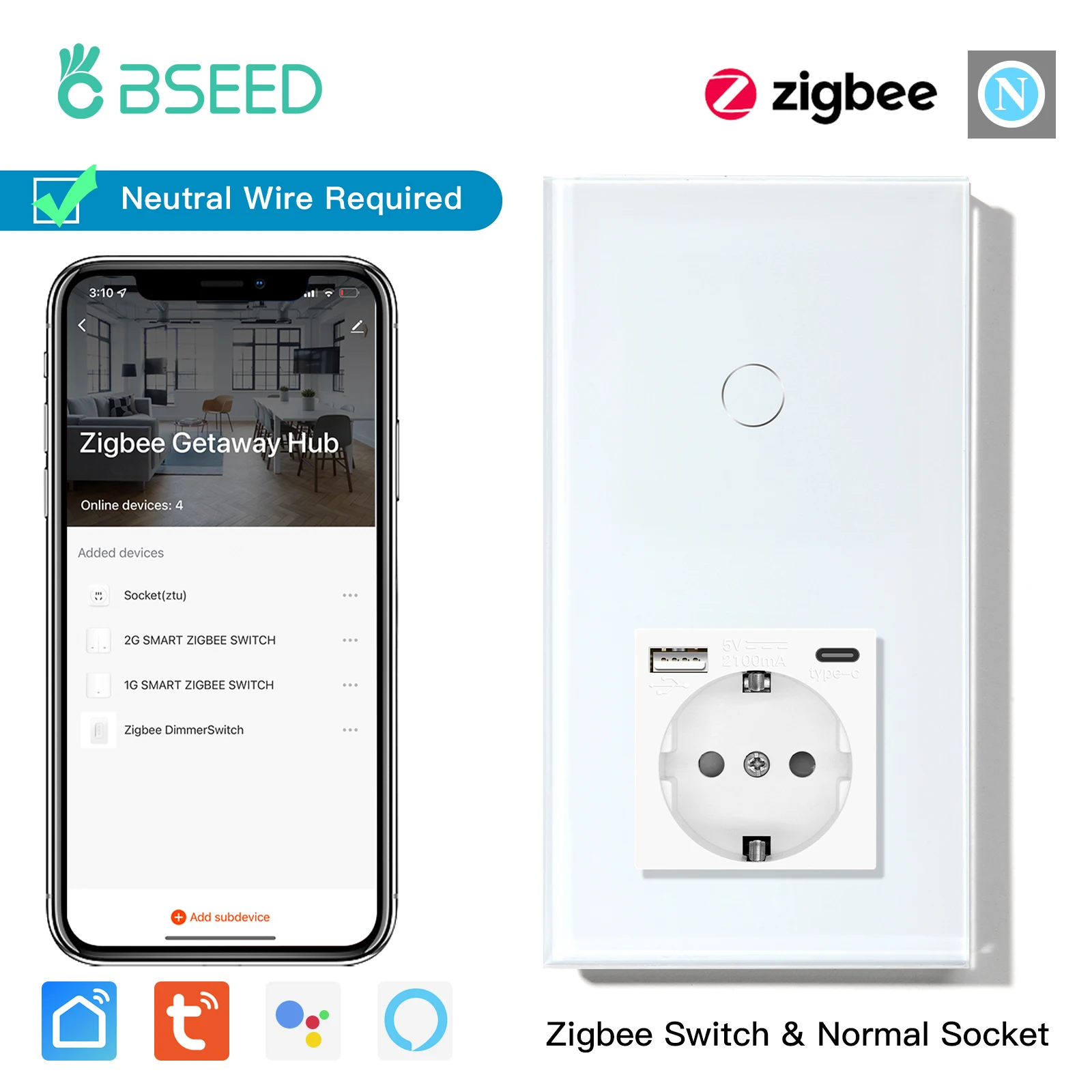

Розетки BSEED Zigbee Switches Plus с USB C