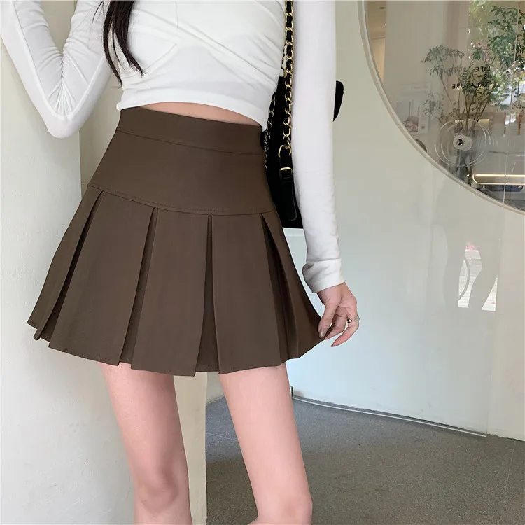 

Korean High Waist Summer Mini Skirt Women Vintage Brown Pleated Skirts Y2K Harajuku Preppy Style Causal A-Line Streetwear