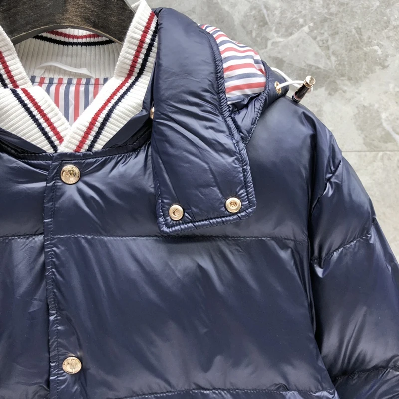 TB THOM Men's Boutique Winter Jacket Down Jacket Fashion Brand Coat Solid Navy Down-Filled Matte Nylon Warm TB Thermal Jackets