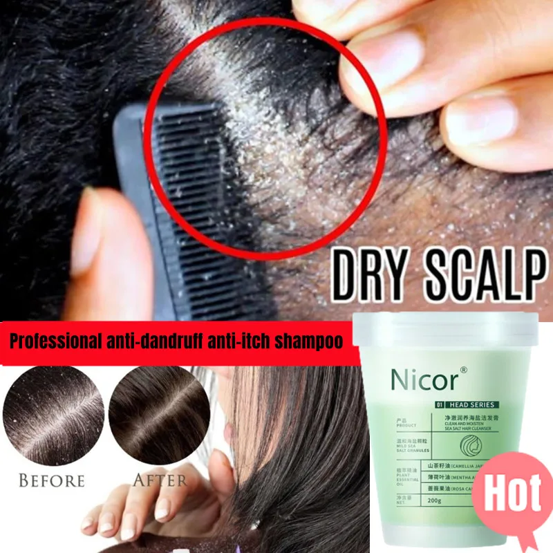 

250g Dandruff Scrub Cream Natural Sea Salt Shampoo for Itching Scalp and Dandruff Control Oil Refreshing Hair Care Beauty Produc