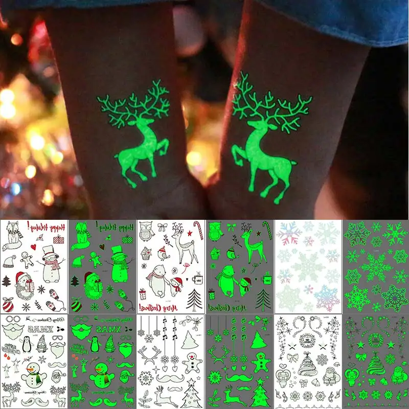 

Christmas Luminous Tattoo Stickers Glitter Santa Claus Snowflake Temporary Tattoos for Children Festival Body Glow Tattoo Kids