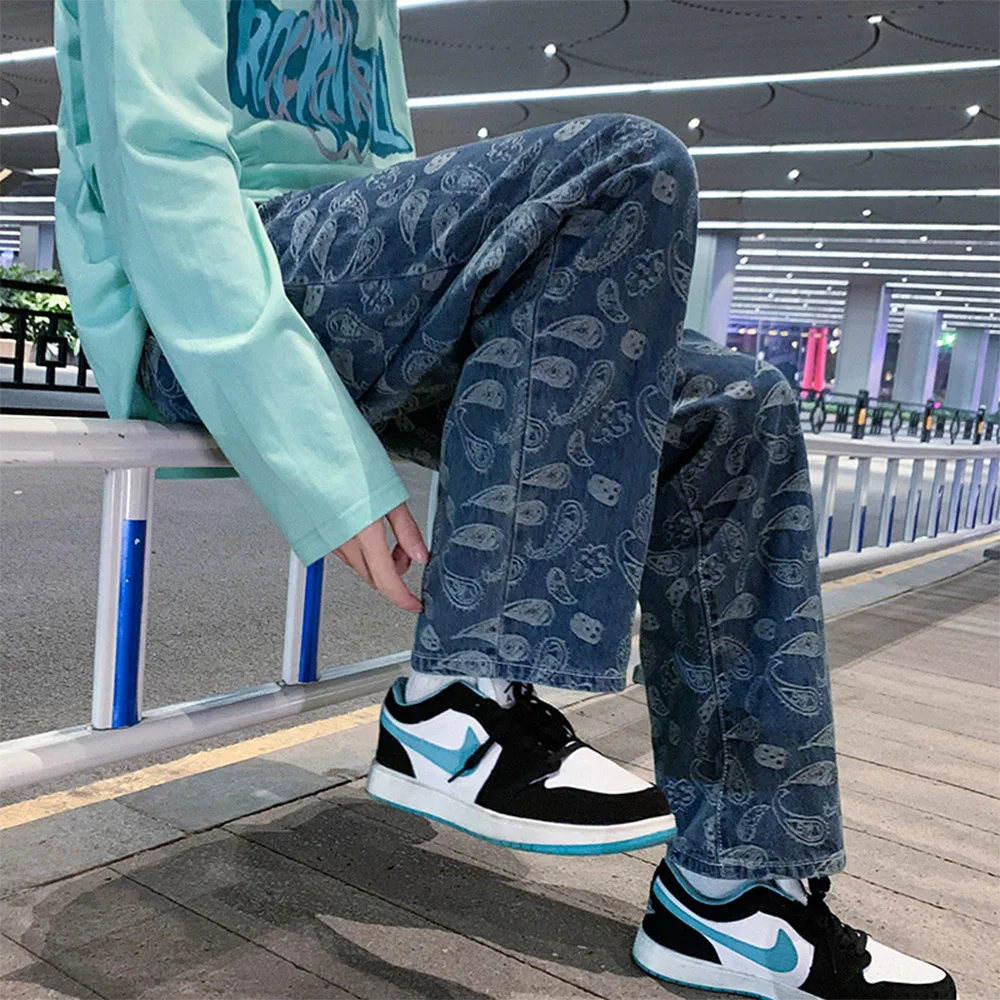 Korean Style Jeans Summer Men Fashion Loose Baggy Straight Casual Skateboard High Street Harem Kpop Vintage Blue Denim Pants