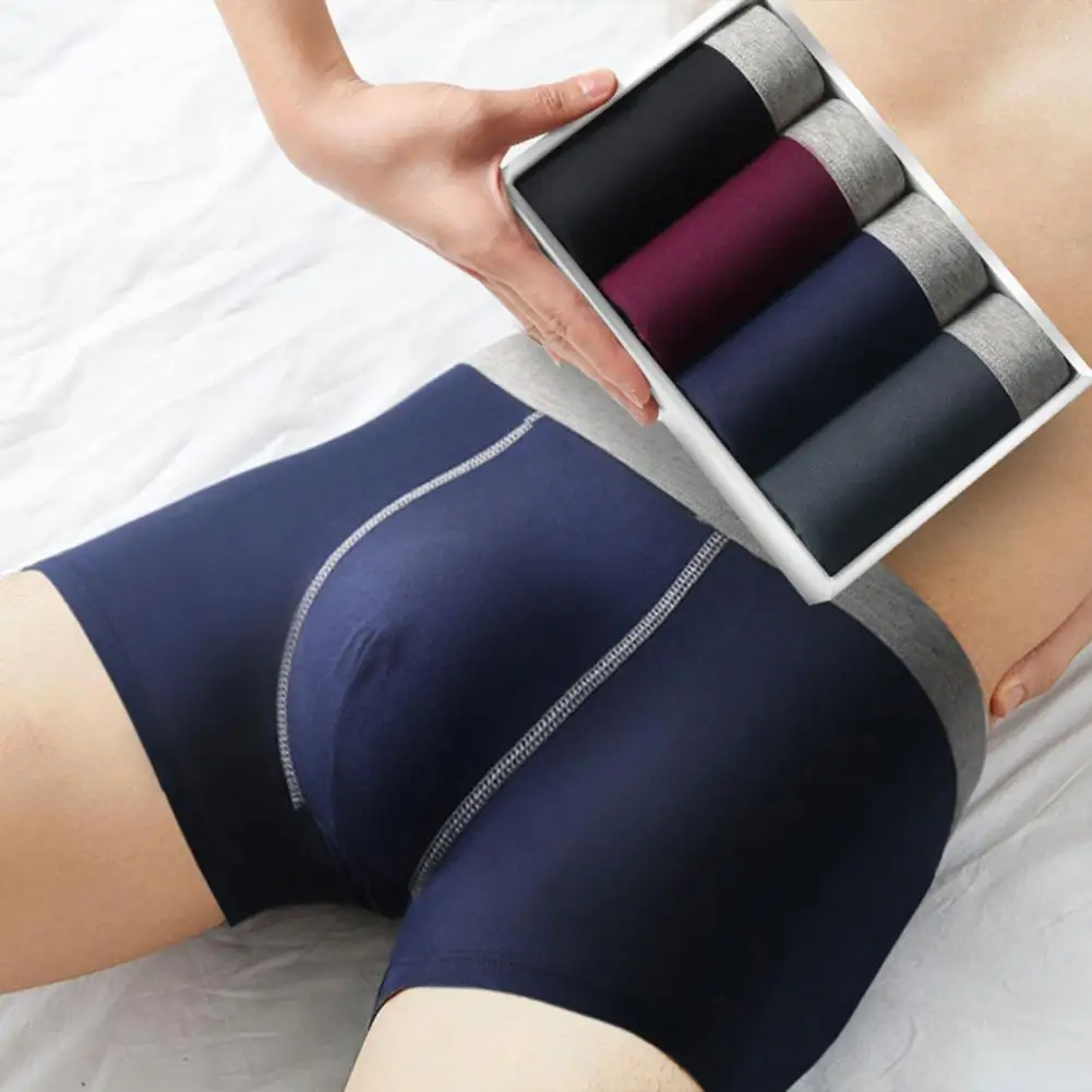 

40%HOTMen Underpants Contrast Color Moisture-wicking Plus Size Mid Waist Loose-fitting Boxer Briefs for Daily Wear