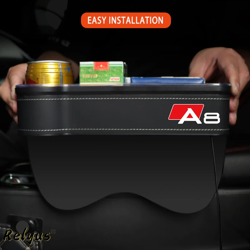 

Car Seat Crevice Storage Box Colorful Atmosphere Lamp for Audi A8 d3 d4 d5 USB Charging Car Seat Gap Filler Organizer Accessory