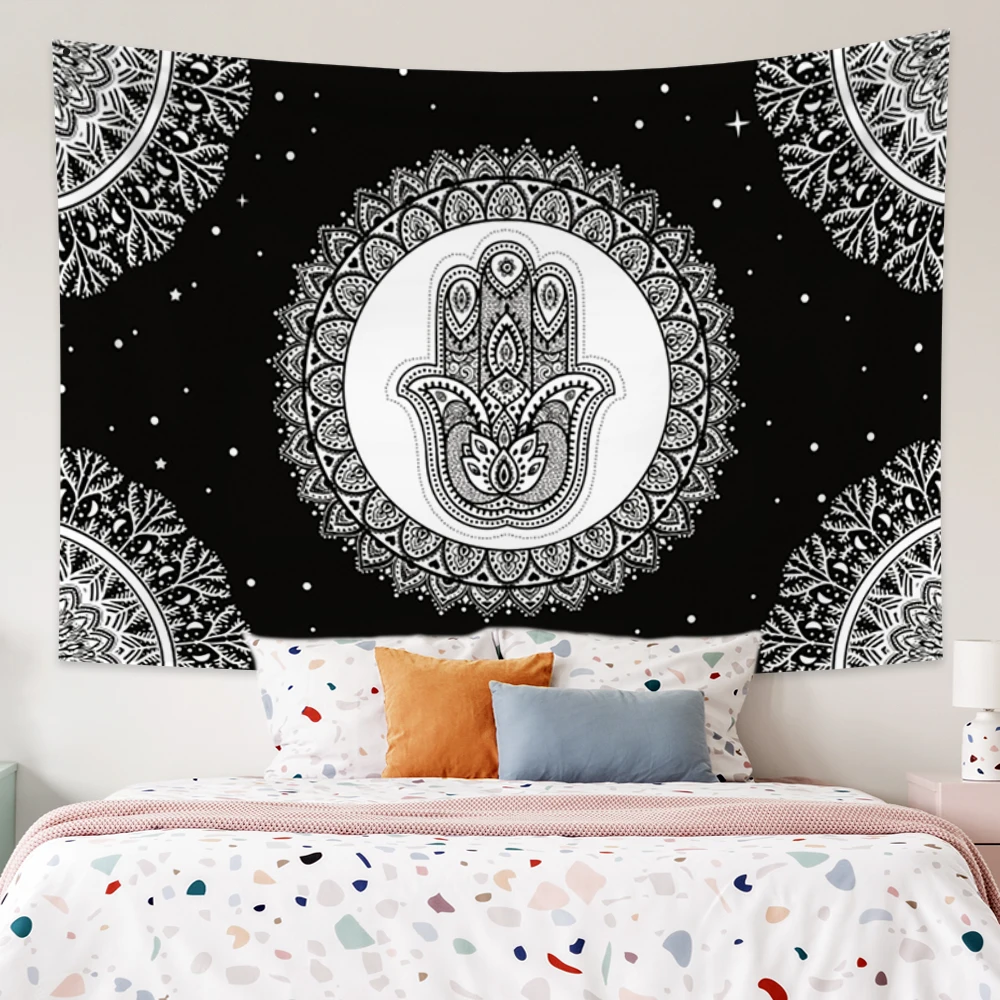 

Spiritual Psychedelic Trippy Tapestry Evil Eye Hamsa Hand Witchcraft Hippie Mandala For Bedroom Dormitory Aesthetic Decoration