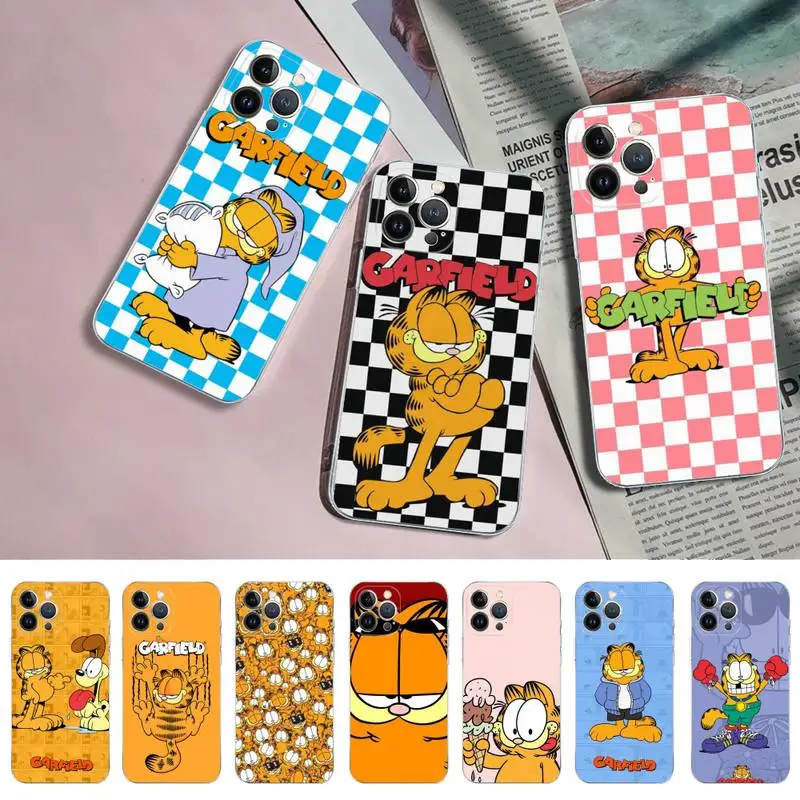 

MINISO Garfield Phone Case Silicone Soft for iphone 14 13 12 11 Pro Mini XS MAX 8 7 6 Plus X XS XR Cover