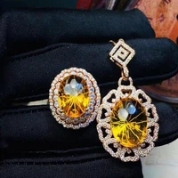 925 sterling silver set natural citrine ring pendant luxury set support detection earings fashion jewelry 2020 set whole sale